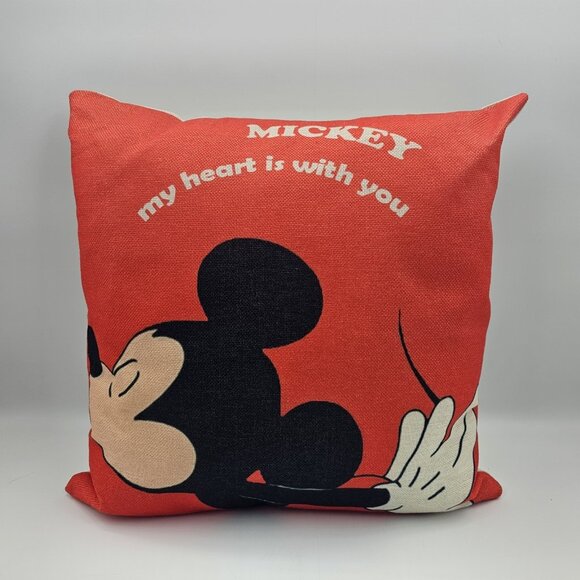 Disney Mickey Mouse My Hear is With You Kissing Plush Pillow Love Valentines Red - Picture 1 of 10